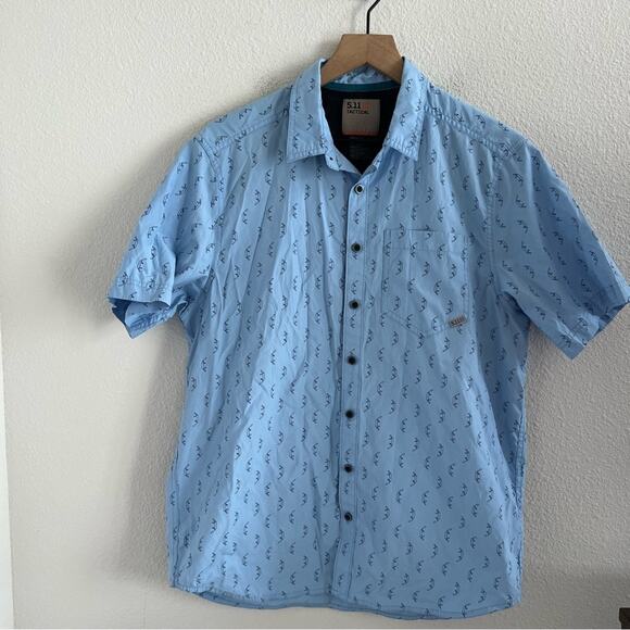 5.11 Tactical Button Front Shirt Drone Novelty Print Blue Medium - Picture 1 of 7